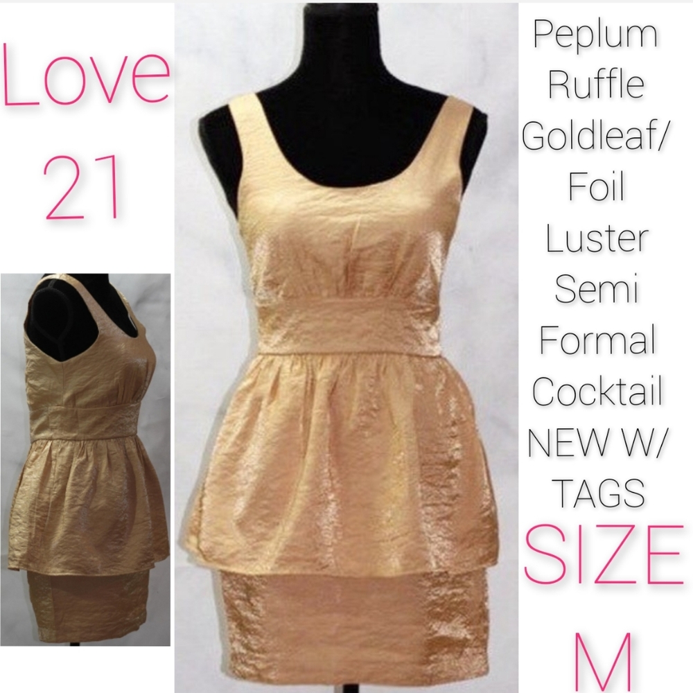 Love 21 Dress Size S Peplum Ruffle Gold NWT